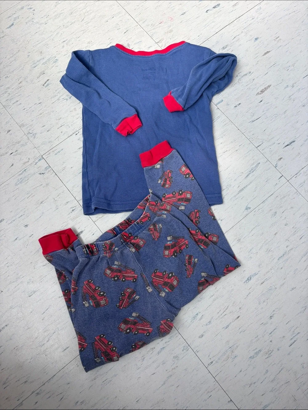 Blue and Red Fire Truck Kids Pajama Set